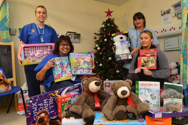 A scene from the 2018 toy appeal at South Tyneside District Hospital Childens Unit  with the help from Hope 4 Kidz Shannon Crowder. Nurses from left are Bethan Glaister-Smith, Surajah Hunter and Kelly Hannah. Did you take part in the appeal?