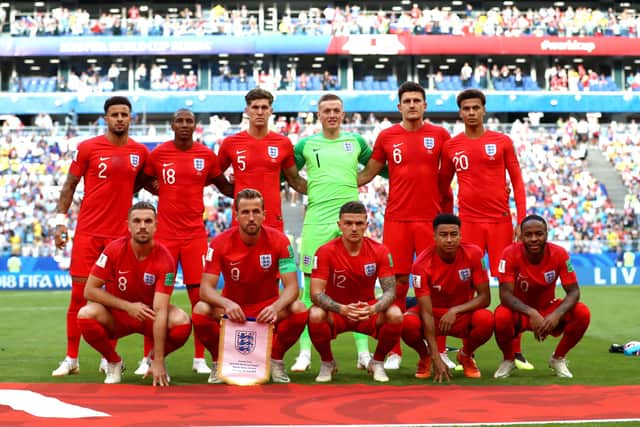 Kyle Walker with the England squad before kick-off in the FIFA World Cup 2018, Quarter Final match at the Samara Stadium.