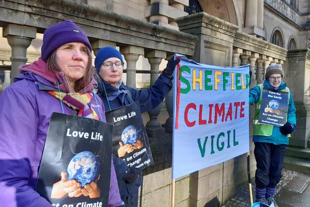 Sheffield Climate Vigil outside Sheffield Town Hall earlier this week - from left to right are Jenni Crisp, Gillian Hind and Rachel Rowlands