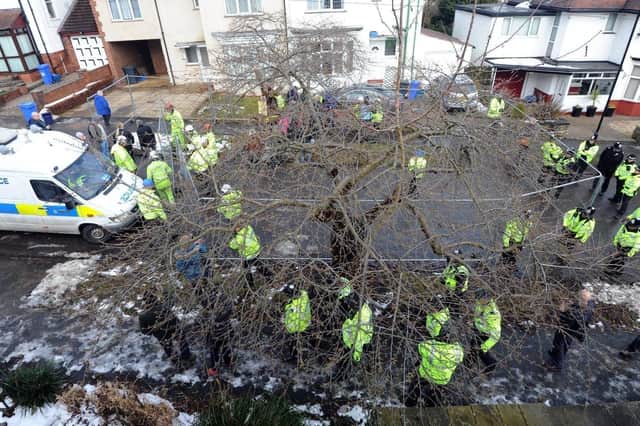 Police at one of Sheffield's tree felling sites