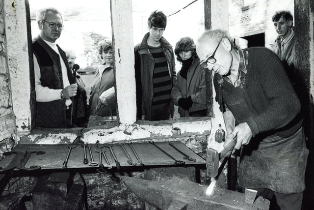 Blacksmith Stan Gregory at work in the Abbeydale Industrial Hamlet in 1985