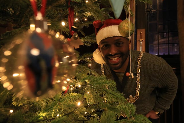 The 2018-19 Lord Mayor of Sheffield Magid Magid asking the people of Sheffield to help him decorate the Christmas Tree in the Lord Mayor's Parlour at the Town Hall