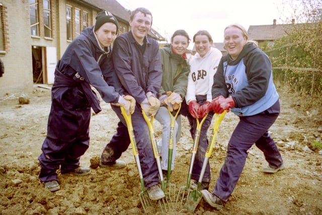 Teamwork in action at the community garden in the St Mary and St Peter's Project in March 2002. Can you spot someone you know?