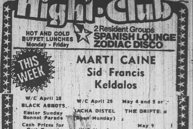 Marti Caine and The Black Abbots also appeared at the club.