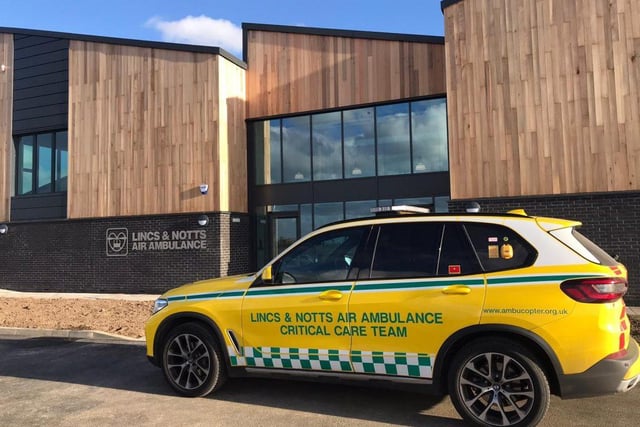Lincs & Notts Air Ambulance critical care car outside the charity's new headquarters.