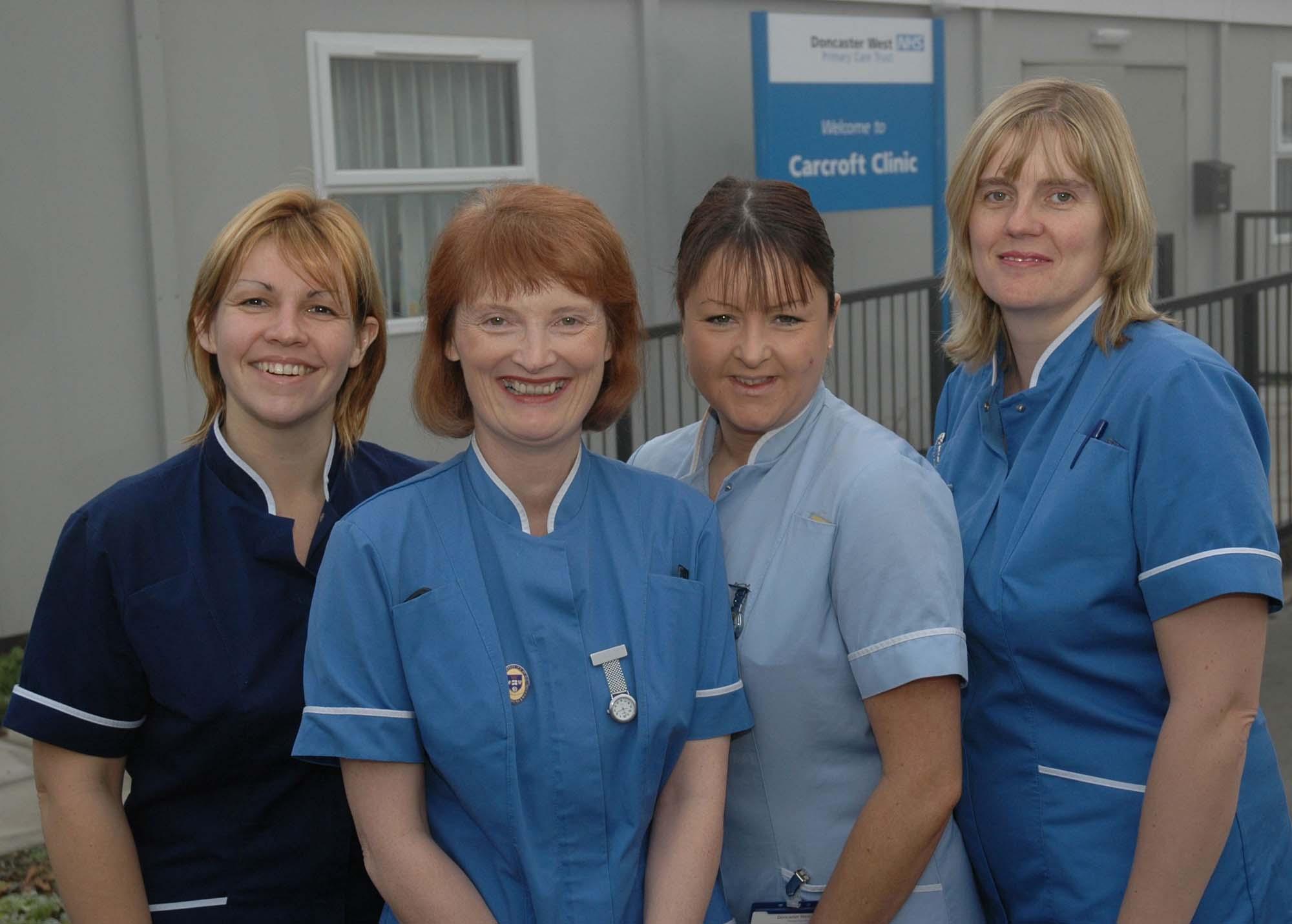 Nurses outside their new base next to Carcroft Working Men's Club in 2005 were Carcroft district nurses Sarah West, Maggie Gallagher, Clare Huby and Kathryn Mackintosh.