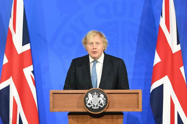 Prime Minister Boris Johnson addresses the nation during his latest press conference about Covid lockdown easing (pic: Stefan Rousseau/PA Wire)
