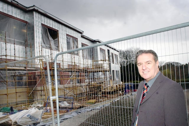 Principal Rick Wells outside Hartlepool Sixth Form College's new section under construction in 2010.