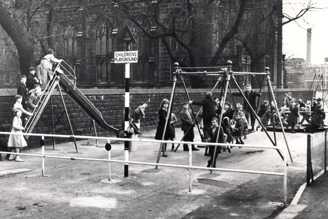 Children in a playground at Countess Road, Sheffield, 1962