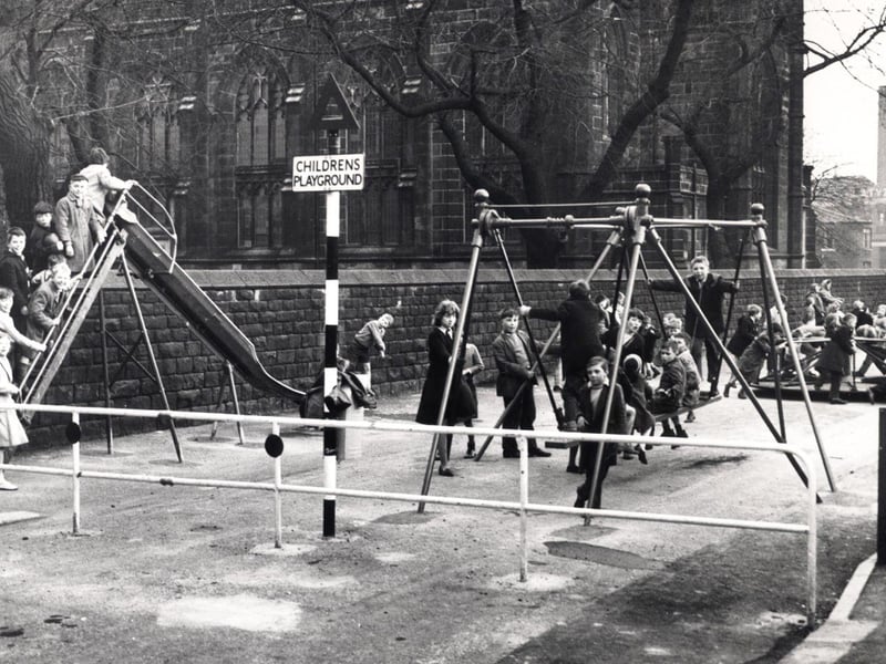 Children in a playground at Countess Road, Sheffield, 1962