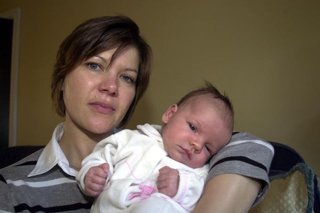 Mum Nicola Gillott and her baby daughter Abigail, aged 4 weeks pictured in 2002