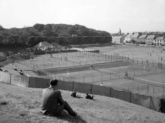 Spectators getting a great view of the North Berwick tennis tournament in 1964.