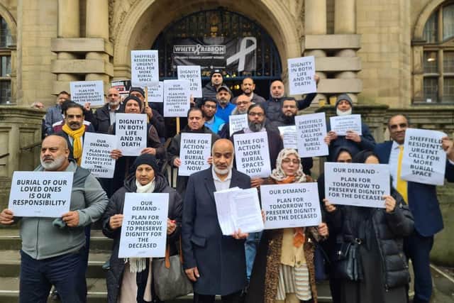 Supporters of a petition calling for more space for burials in the city protesting outside a meeting of Sheffield City Council on December 4, 2024. Picture: Sheffield LibDems