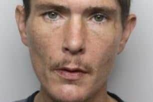 Pictured is Martin Marshall, aged 36, of no fixed abode, who was sentenced at Doncaster Crown Court to four years and one month of custody after he pleaded guilty to a burglary, an attempted burglary, a theft from a tent, and to interfering with a vehicle during a spate of offences in Rotherham.