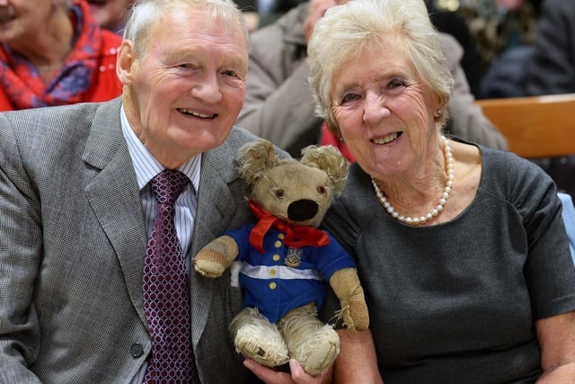 Sheffield Blitz Commemorations.Pictured are Brenda and John Spencer with the 80 years old Teddy Bear bought from the store. Pic Steve Ellis