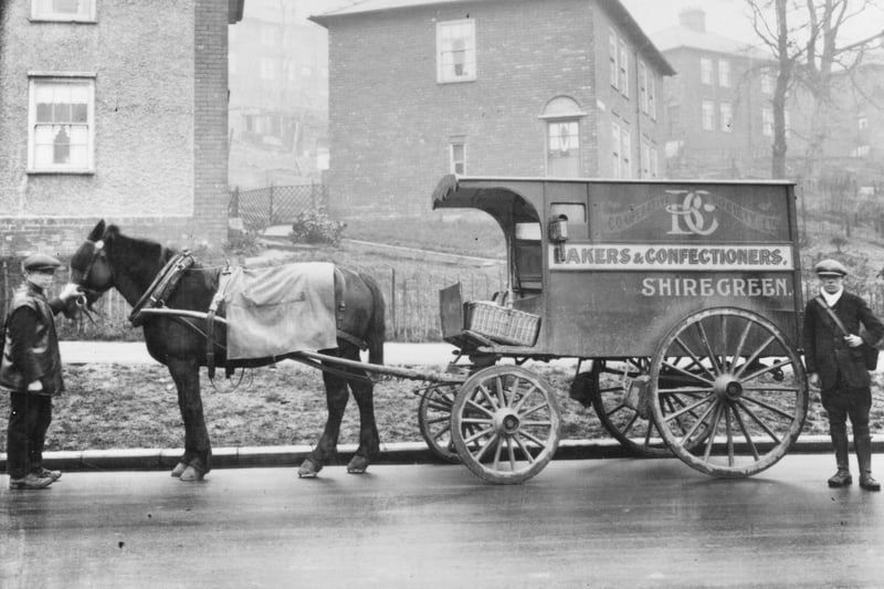 Horse-drawn bakery delivery cart, Shiregreen branch of Brightside and Carbrook Co-operative Society Ltd, 1900-1919. Ref no: y02689