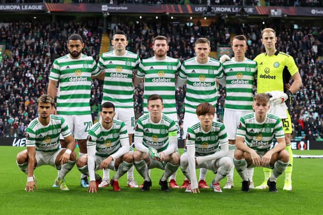 The Celtic team line-up prior to kick-off. Picture: SNS