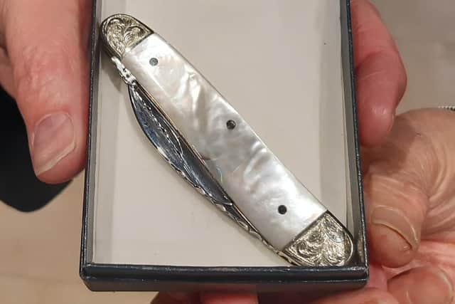 The penknife made by Stan Shaw, Sheffield's last little mester, and presented by  his widow to the Rev Canon Keith Farrow