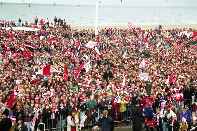 10 May 1992, Sunderland's FA Cup homecoming parade at Seaburn and Roker beaches.