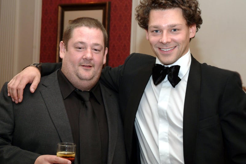 Actor Richard Coyle, pictured here with comedian Johnny Vegas in 2004 at a Sheffield Theatres fundraising gala, was born in Sheffield in 1974. Richard, who starred in a TV adaptation of Terry Pratchett's Going Postal, had his breakthrough role in TV comedy Coupling. He has announced he will appear in the third Fantastic Beasts film coming out next year.