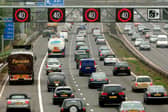 Motorists drive on the hard shoulder of one of the busiest stretches of motorway in Britain between junctions 3 and 7 of the M42