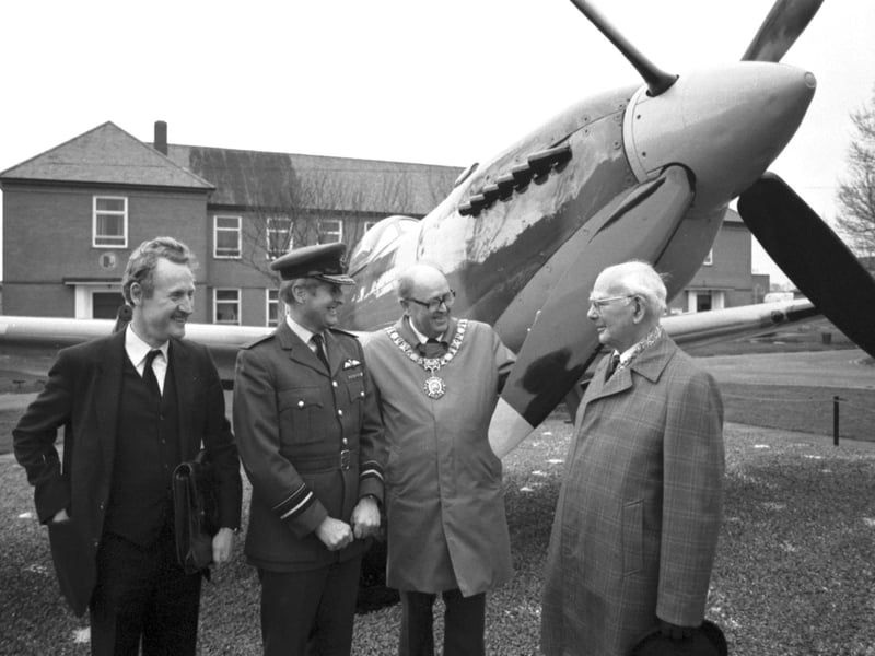 Attending the rededication of the Spitfire outside RAF Turnhouse were l-r: Lord James Douglas-Hamilton, Air Vice-Marshal John Tetley, Edinburgh Lord Provost John Mackay and Ian Ritchie (ex-wartime member of RAF 603 (Edinburgh) Squadron.