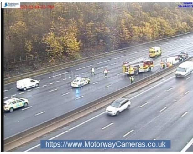 Emergency services at the scene of an incident at on the M1 near J31 this afternoon, involving several vehicles