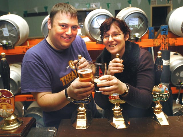 Members Robert carroll and Karen Whinfrey at Sheffield Steel City Beer Festival at the St Philips Social Club in 2005