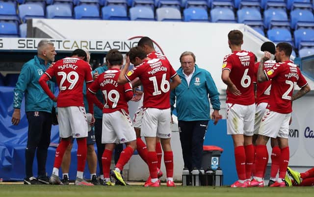 Middlesbrough manager Neil Warnock gives instructions to his team.