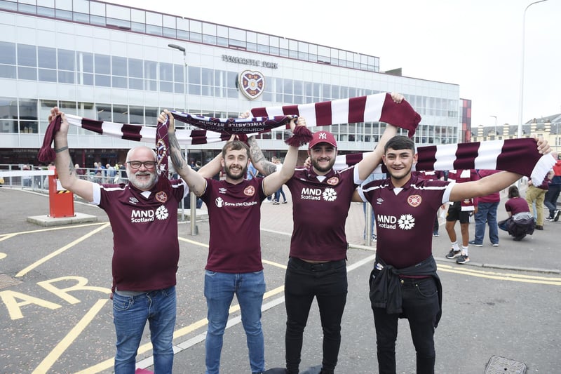 Lindsay Dowie, Jordan Dougall, Kieran Dowie, Aaron Dowie dusted down their football scarves for the big return to the ground in Gorgie.