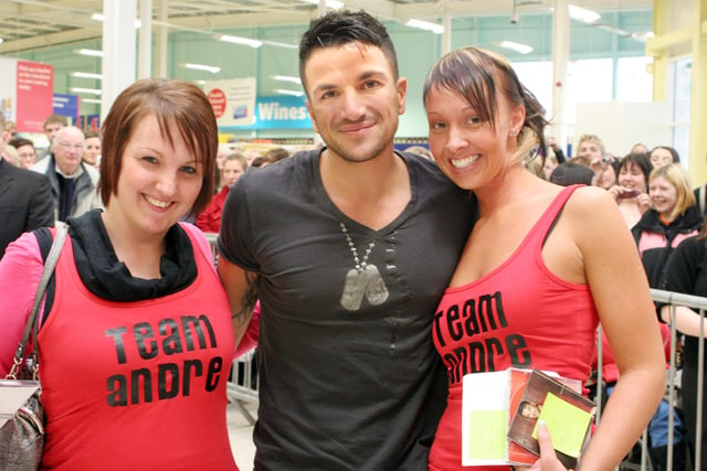 Peter Andre signed new album in Chesterfield Tesco pictured with fans Samantha Caunt and Melanie Price in 2010
