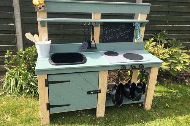 Ella Razzell's son, Theo, will be cooking up all kinds of garden masterpieces thanks to this lockdown mud kitchen made by her dad, Yan Kilford.