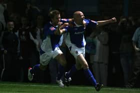 Derek Niven celebrates his screamer from the edge of the box in the win against Manchester City in the Carling Cup in 2006.