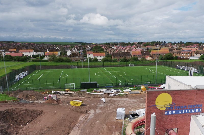 The view of the new 3G pitch from the rooftop of the new leisure centre.