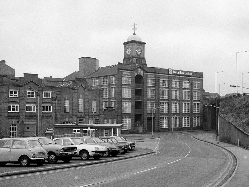 Metal Box was a huge part of Mansfield's history, pictured here 40 years ago. The majority of the building was demolished, but the old clock tower, seen here, was preserved and still stands in its original place on Rock Valley.