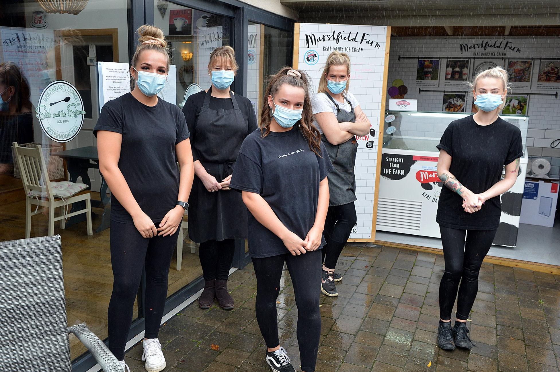Free school meals offer - Sid and the Spoon, Portland St, Mansfield Woodhouse. Megan Tyler, Georgia Tyler, Lorna Gribbin, back - Julie Burton and Jodie Stephens.