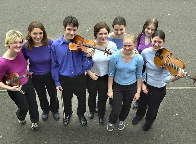 King Edward V11 school string octect, who gained national honours at the Royal Festival Hall, left to right, Jessie Laverton, Julia Gray, Jack Taylor, Rebecca Pascoe, Bridget Slater, Kathryn Riley, Rosamund Brown and Harriet Mesher, on July 13, 2000