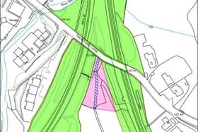 A map showing the area of Poynton Woods off Twentywell Lane, Sheffield (in pink) that has been sold to Network Rail by Sheffield City Council