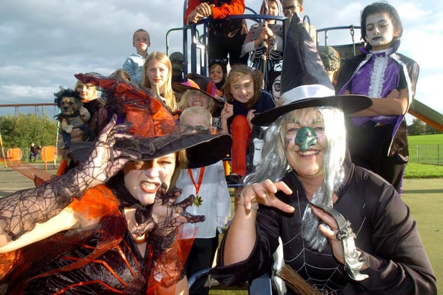 Pictured at  Charnock recreation ground, Carterhall Lane, Norton, where the Friends of Charnock Recreation Ground are raising funds to renovate the playground and the area of the  recreation grounds. Seen  in Halloween dress to promote their fundraising night in October 2006, are witches, left to right, Pauline Turner, and Tracy Wilson.
