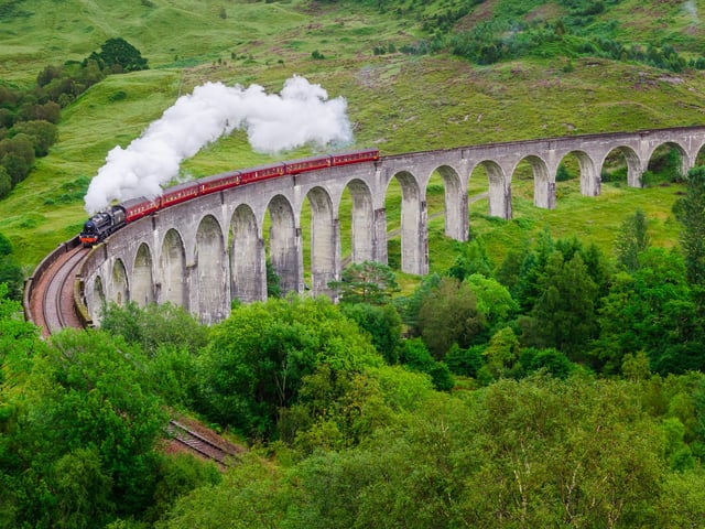 The Harry Potter series filmed in various locations across the Highlands of Scotland. One of the most iconic shots is the Hogwarts Express travelling over Glenfinnan Viaduct. The Quidditch World Cup, in Harry Potter and the Goblet of Fire, is held at Steall Fall in Glen Nevis, and Eilean na Moinse and Loch Eilt feature heavily, including as Dumbledore’s final resting place.