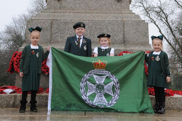 Youngsters Bobbi Barrs, Leon and Alexis Ronald and Franki Barrs at Sunderland war memorial.