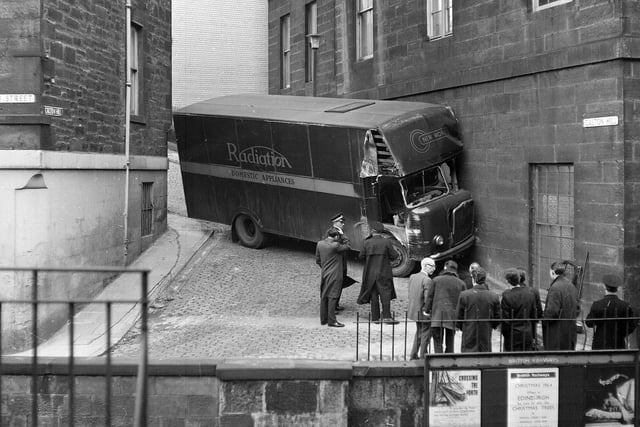 A Radiation New World Ltd van that crashed on Calton Hill in December 1964.