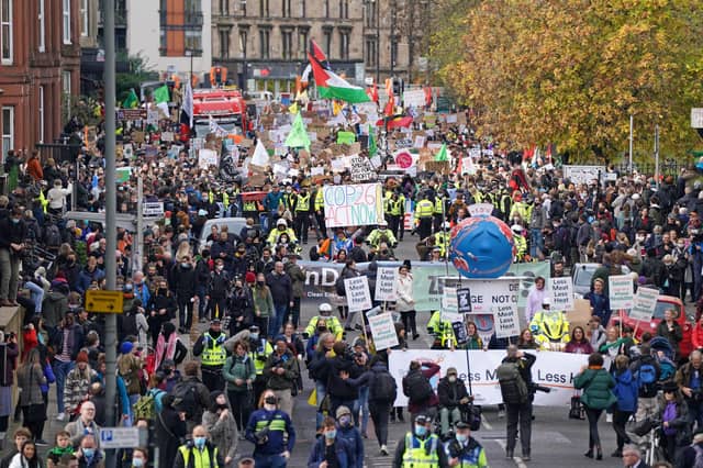 Demonstrators during the Fridays for Future Scotland march through Glasgow during the Cop26 summit in Glasgow. Picture date: Friday November 5, 2021.