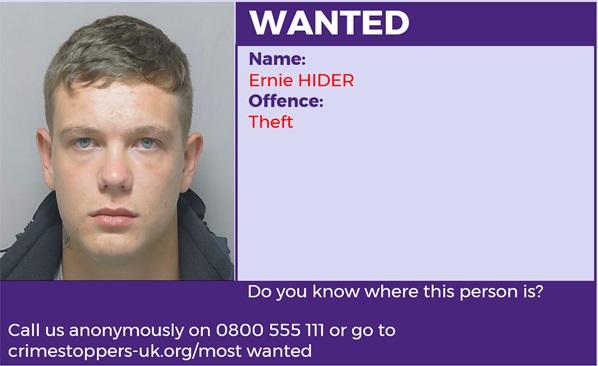 Ernie Hider is wanted in connection with a theft from a vehicle. The crime happened in Portsmouth.