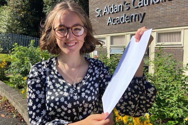Rebekah Hughes earned six 9s, four 8s and two 7s to take maths, further maths, biology and French at A-level. She said: I am really happy with them.