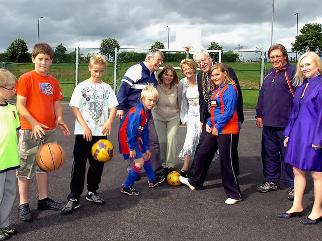 Civic Mayor of Doncaster, Councillor Paul Coddington, officially opened the multi-purpose games area/play park on Bolton Hill fields, on Stoops Lane, Bessacarr, in 2009.
Our picture shows him demonstrating his footballing skills alongside, back row, front, from left, former Councillor for the area, Monty Cuthbert, his partner Pat White and Mayoress Pat Coddington; front, Bessacarr FC footballers, Jacob Wood, aged seven, Sheldon Brown, aged 11, Joshua Wood, also aged 11, Johan Sutton, aged ten, and Hannelore Southern, aged 11, Bessacarr FC committee member Mike Southern and Heather Coulthard, DMBC Neighbourhood manager for Bessacarr and Cantley.