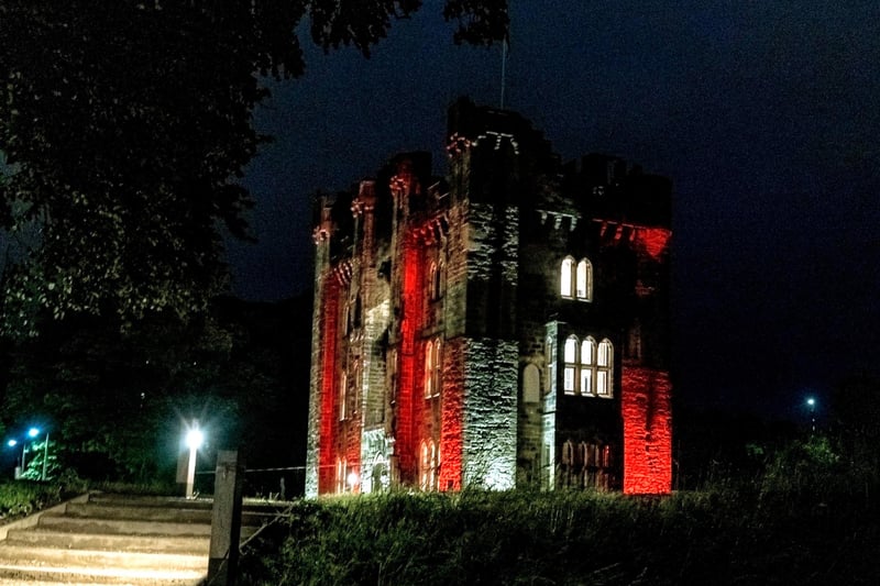 Hylton Castle was lit red and white to cheer on England.