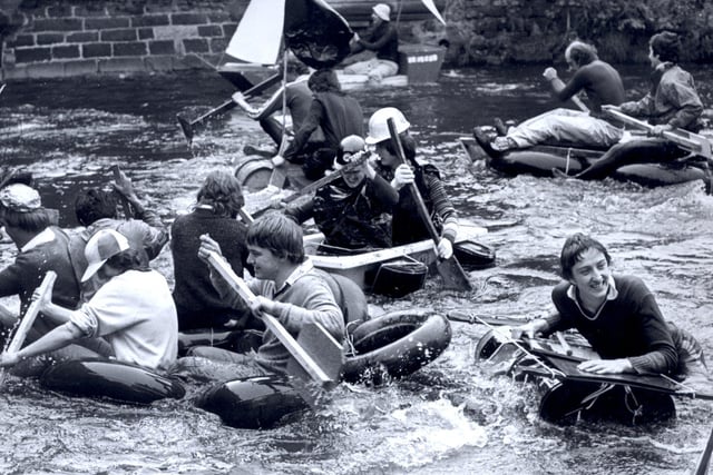 The Rag day boat race at Hillfoot Bridge, Noveber I, 1980