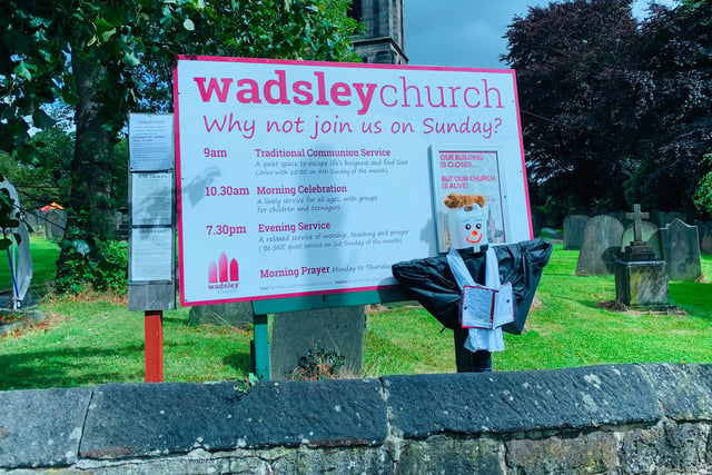 A 'vicar' scarecrow outside Wadsley Church