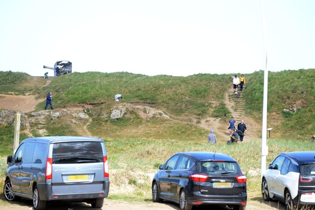 Cars parked near Trow Rocks as people took the chance to drive to another area to exercise.